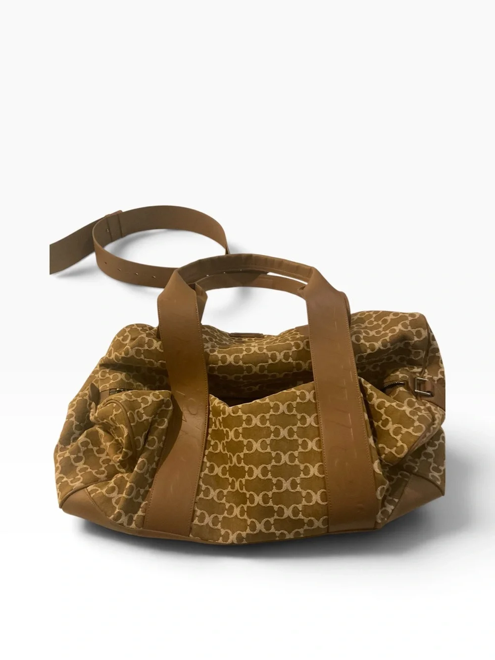 Lux Canvas Logo-Print Brown Duffel with Removable Strap